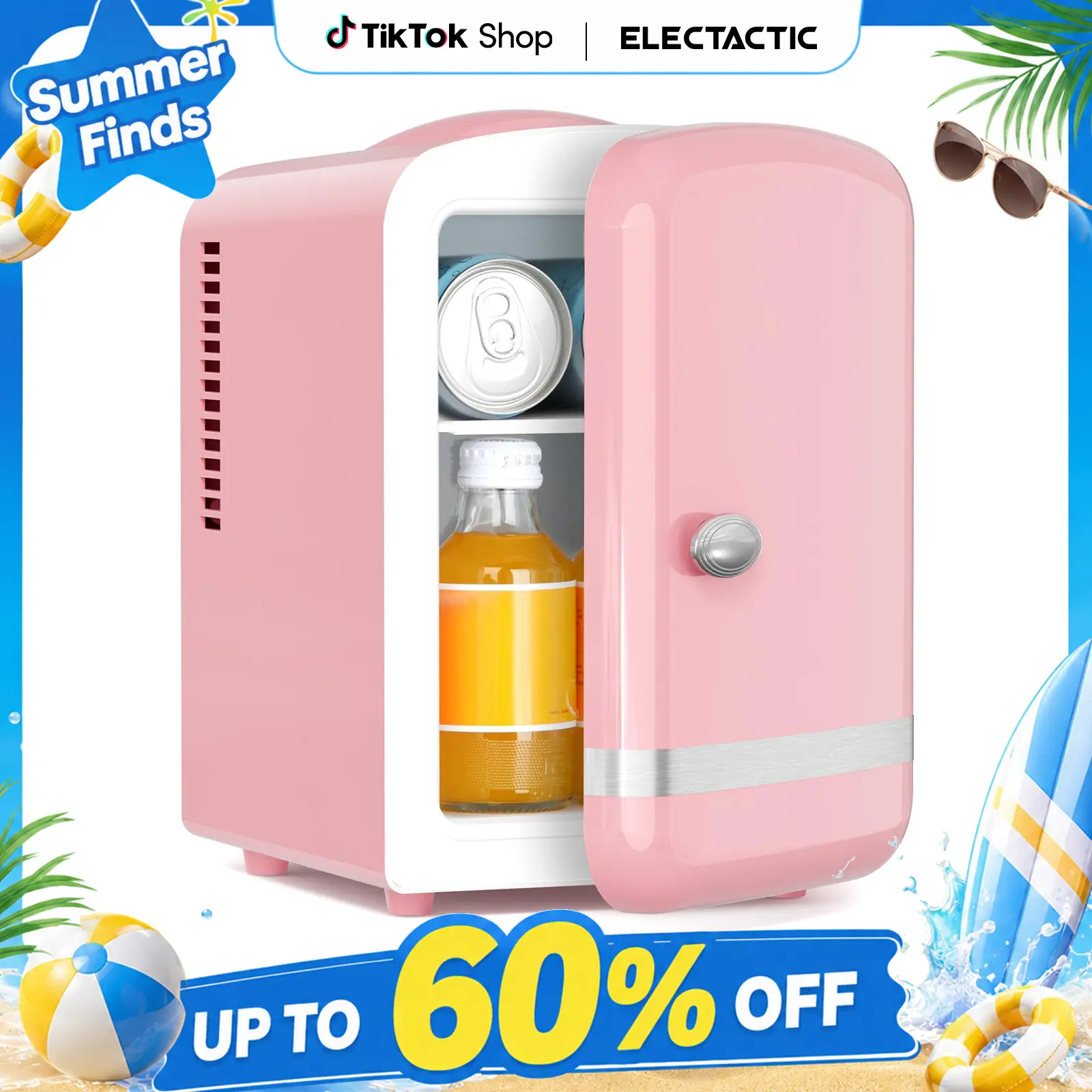 Electactic 4L Mini Fridge Thermoelectric Cooler & Warmer, Portable Cooler for Skincare/Meds/Drinks, 12V DC/120V AC, 15-20℃ Cooling & 55-65℃ Heating, Pink
