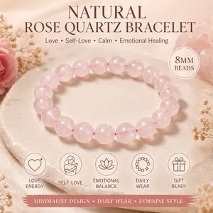 Natural Rose Quartz Bracelet | Pink Crystal Beaded Bracelet for Love, Self-Love & Emotional Balance | Minimalist Energy Jewelry Gift for Women