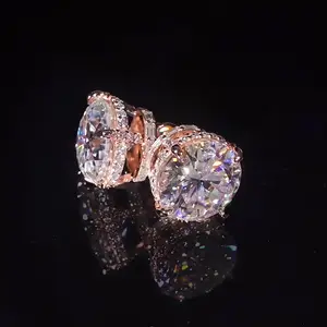 HELLOICE [Unisex]Moissanite Round & Baguette Cut Full Pave Earrings 1ct/2ct Earrings Jewelry Gift