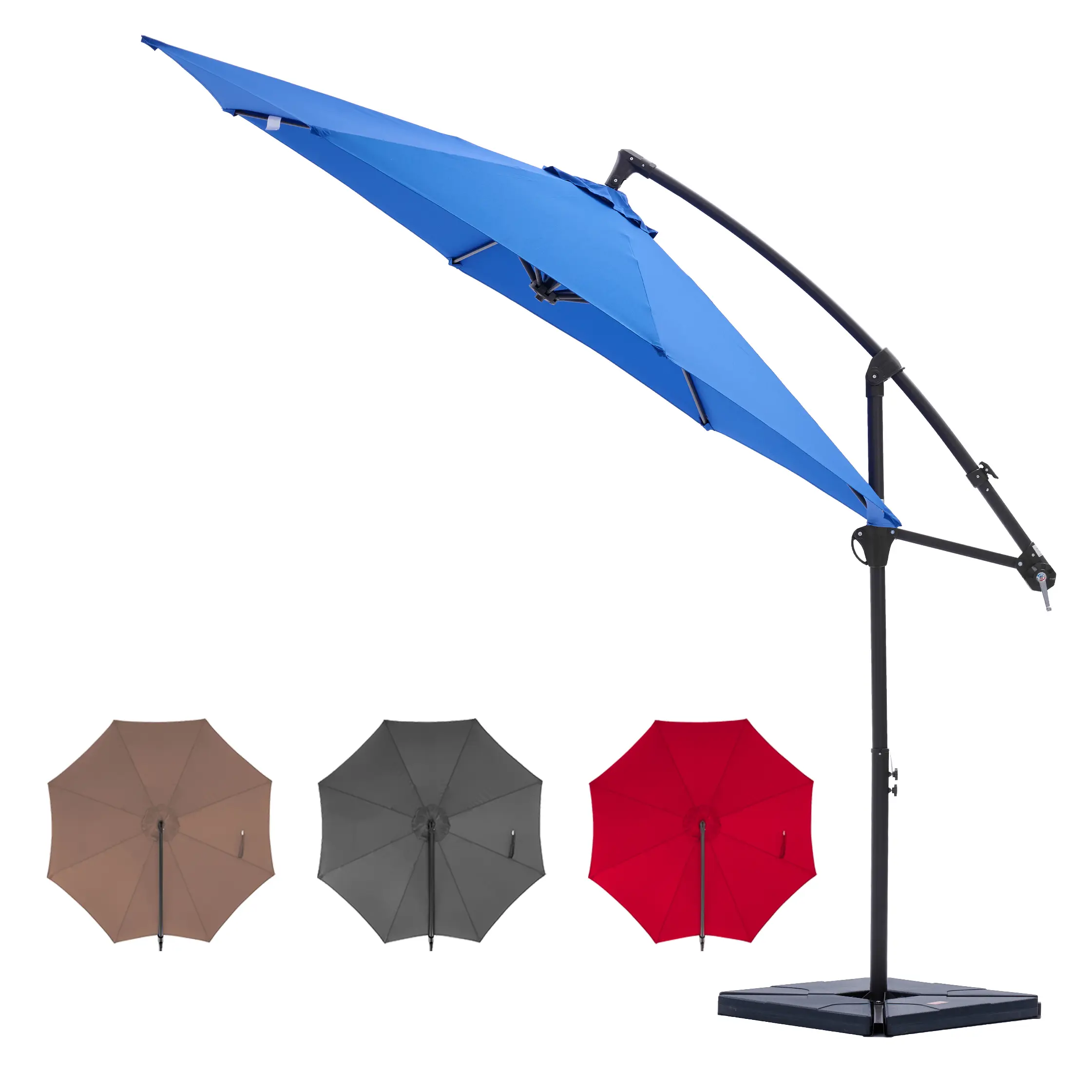 10 FT Round Outdoor Adjustable Offset Cantilever Umbrella - Metal Frame, Crank Lift Mechanism, Fade-Resistant, Waterproof, UV-Protected, Easy Install, Large Area Coverage, Suitable For Patios, Gardens
