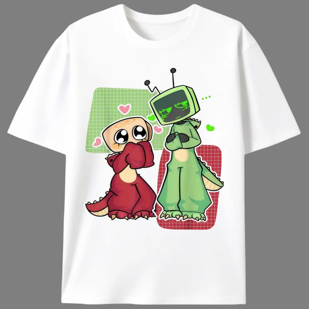 Men's Crew Neck Cotton Fabric Tee, 2025 Vee And Shelly From Dandy's World Graphic Print Casual Shirt, Graphic Print Shirt