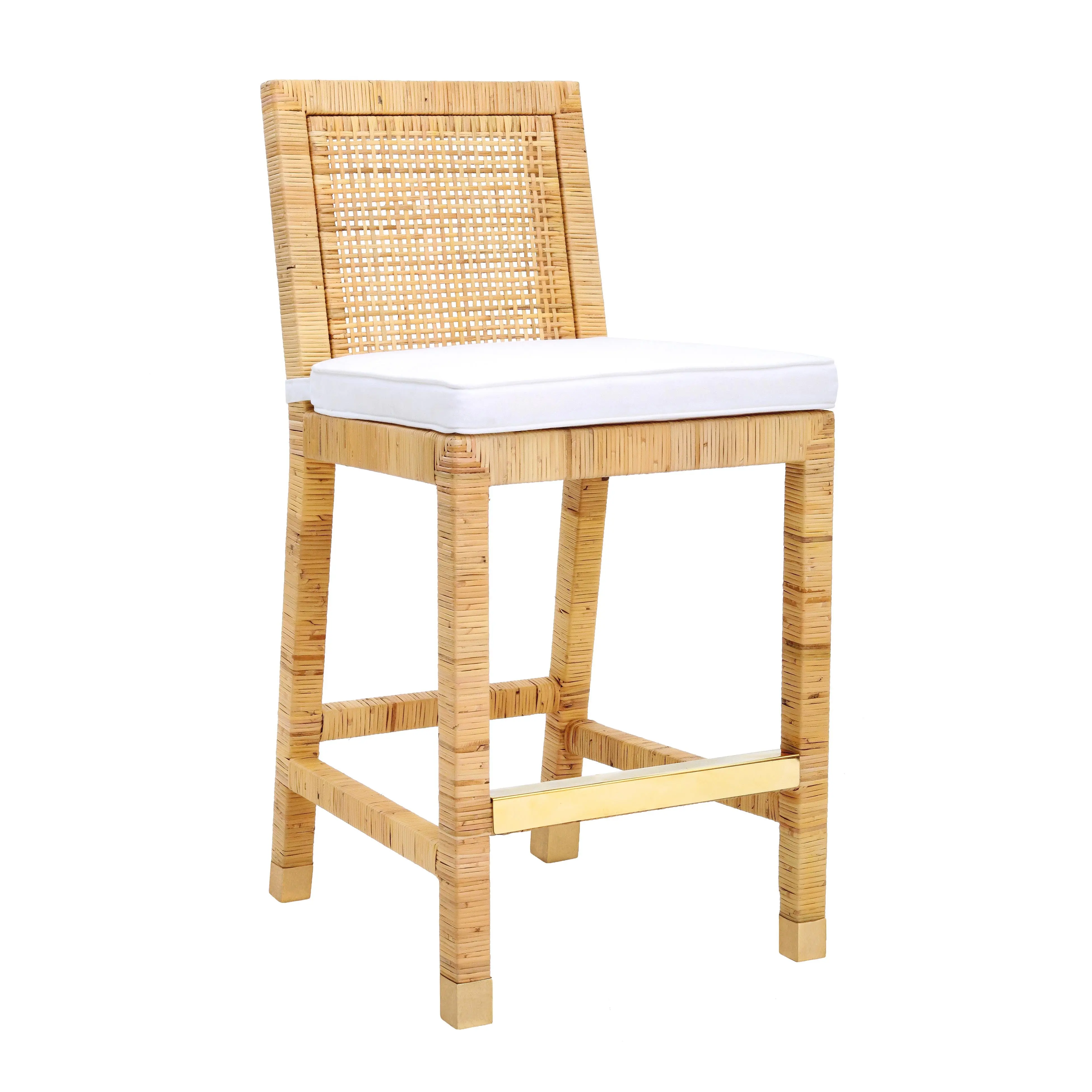 Amara Woven Rattan Performance Fabric Stool Amara Woven Rattan Performance Fabric Stool