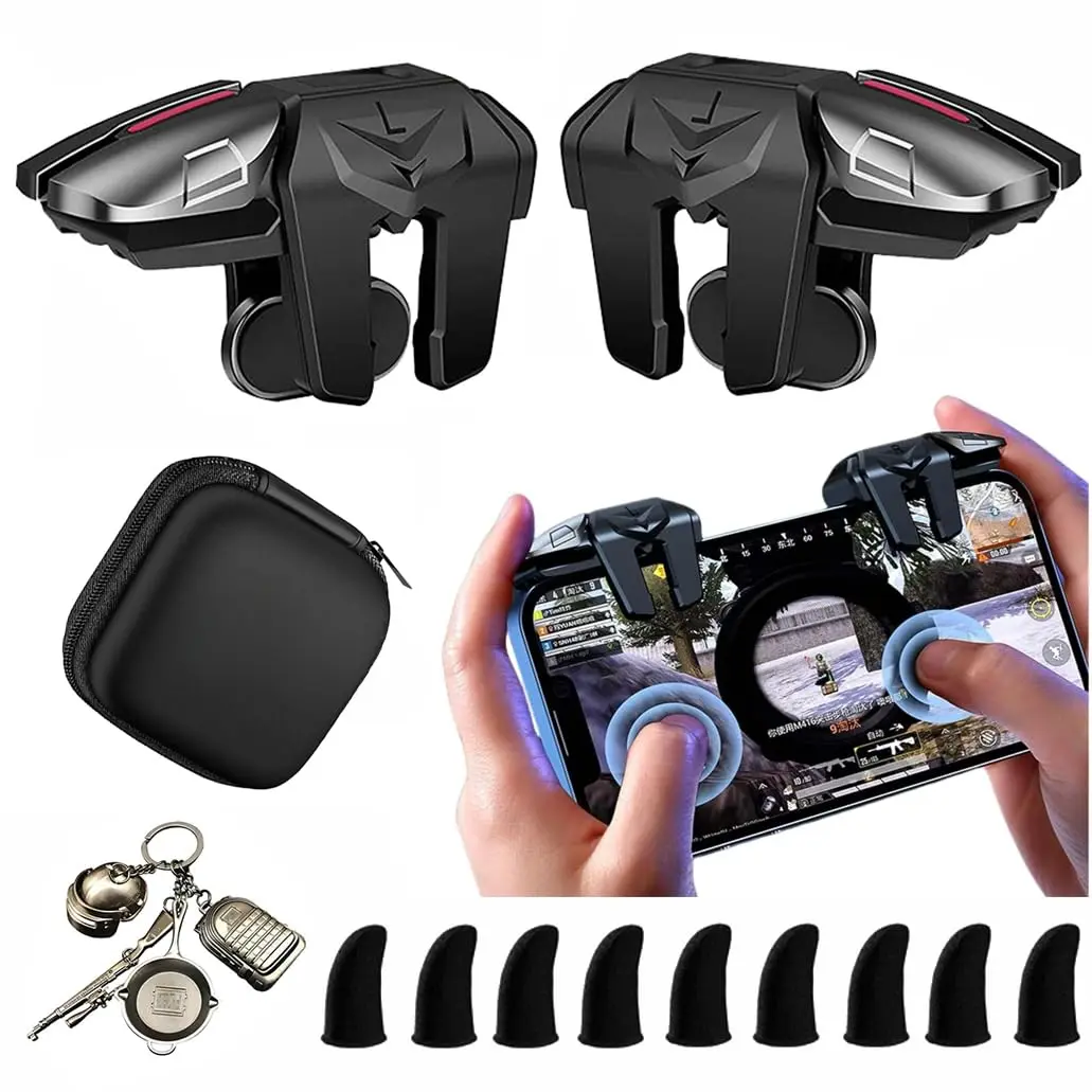 13 in 1 Mobile Gaming Combo Kits, L2R2 4 Triggers Cell Phone Controller for iPhones/Android Phones, compatible with PUBG/Fortnitee/Call of Duty/Knives Out/Apex Legends Mobile