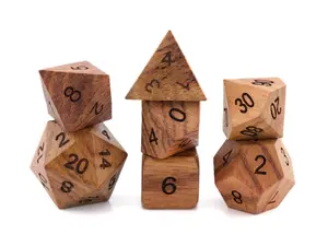 Teak Wooden Dice Set - 7-Piece Engraved Numbers Dice for DnD, RPG Games to Enhance Gaming Experience