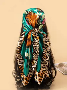 Leopard Print Scarf, Large Satin Silk Feel Square Shawl, Fashion Accessory Headscarf Wrap, Stylish Women's Clothing, Silk Feeling Scarf
