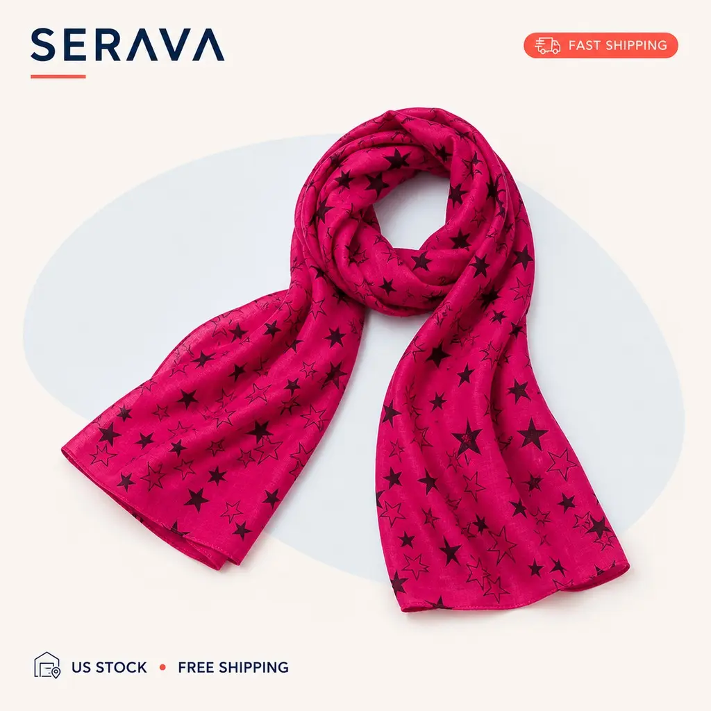 Star Print Fashion Scarf Lightweight Polyester Voile Wrap for Casual Everyday Styling 65 x 22.8 Inches