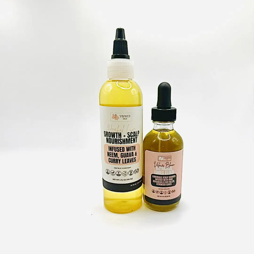 Edges & Bloom Duo – Botanical Edge + Scalp Oil Set | Castor, Guava, Calendula & Rosemary | TayWesGlow Growth Treatment