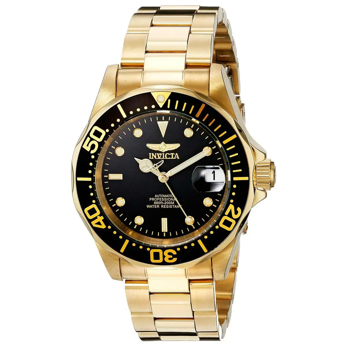 TimeVerse Invicta Men's Automatic Watch - Pro Diver Yellow Steel Bracelet Black Dial | 8929