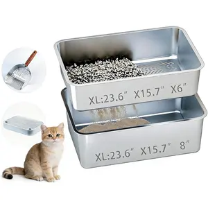 Stainless Steel  XL Litter Box with Sifting Tray, Double Layer Metal Litter Box for Pine Pellets, 23.6" x 15.7" x 8" High Sided Kitty Litter Box for Cats, Easy to Clean, No Odor