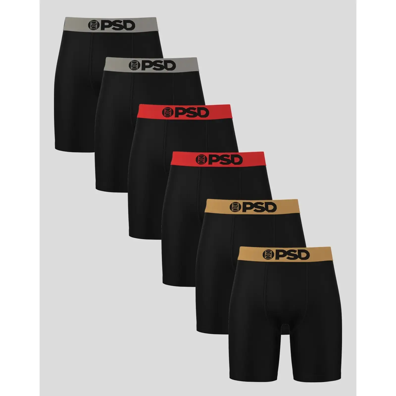 PSD Mens Chrome Solids Boxer Brief 6 Pack - Standard Length 7 Inch Inseam, Soft and Breathable Cotton Fabric