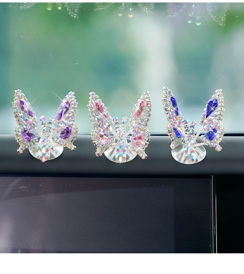 Dynamic Rhinestone Butterfly Car Decor Set, Bling Auto Dashboard Ornament & Air Vent Clip, Cute Car Interior Accessories for Women