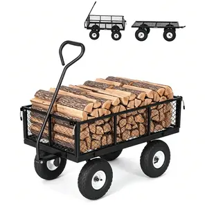 800LBS Heavy Duty Steel Garden Cart Wagon, 10" All-Terrain Wheels, Removable MeshSides, Convertible Flatbed Utility Cart for Firewood, Yard Work, Landscaping