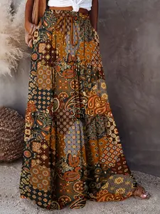 Women's Casual Bohemian Half-Sleeve Maxi Dress, Skirt, Perfect for Vacation Wear, Stylish Ladies' Clothing, Comfortable and Trendy Design