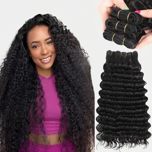 LRV Hair 3 Bundles Deep Wave Human Hair Bundles Curly Hair Brazilian Weaving 100% Unprocessed Double Weft Hair Extensions Weave  Wave Hair Bundles Deep Wave #MothersDayGift tiktokshopspringglowup