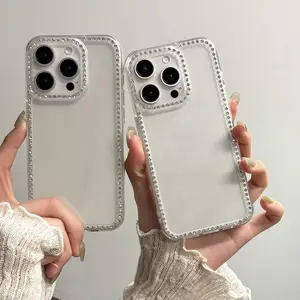 Transparent Sparkling Diamond Case for iPhone 16 Pro Max, Transparent Soft Case for iPhone 14, 13, 12 Plus, Large Hole 15/11/XS