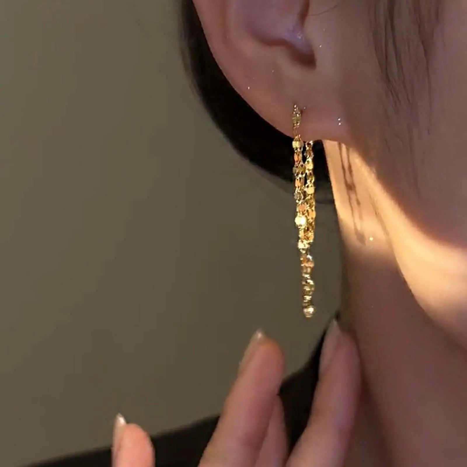 Female Threader-Style Double-Layered Chain Tassel Dangling Earrings - Adjustable Size, Hypoallergenic, Casual Adult Jewelry, Everyday & Party Wear, Slimming Effect, Ideal Birthday Anniversary Gift