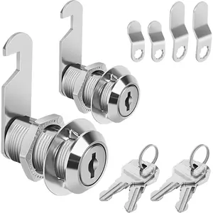 Keyed Different Cam Lock 1-1/8" Cabinet Locks with Keys for Secure Files Drawers RV Storage Replacement Set Zinc Alloy Silver 2PCS 1-1/8 Inch