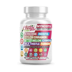 Clean Nutra Berberine, Inositol, Ceylon Cinnamon, Bitter Melon, Gynema, Milk Thistle, Turmeric & More for Wellness - Mynositol