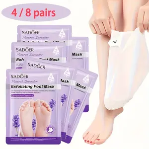SADOER 4/8 Pairs Lavender Foot Mask Moisturizing Exfoliating for Home Travel Men Women Independent Packaging Easy Carry Nail Moisturizer