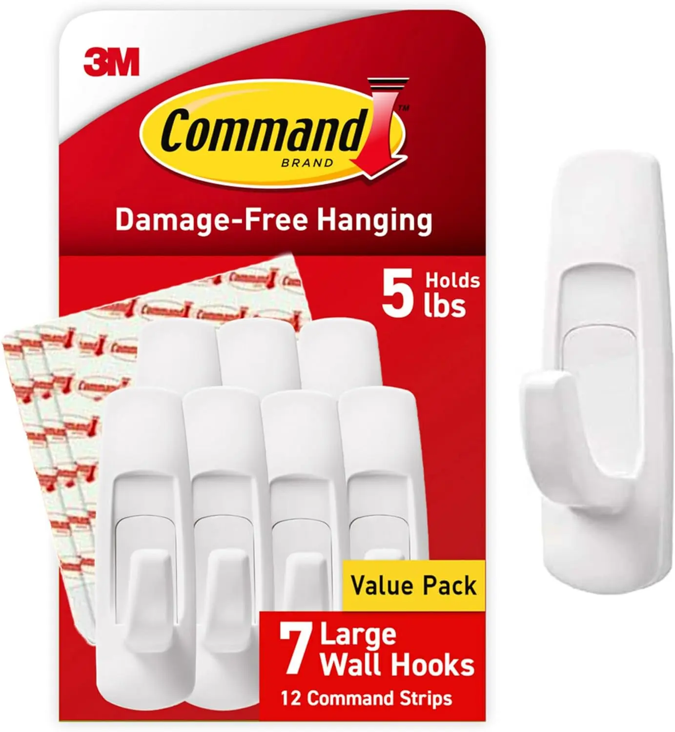 Command Large Utility Hooks - 7 Hooks with 12 Strips, Damage-Free No-Drill Adhesive Plain Wall Mounting Brackets for Home Storage, Wall-Mounted Device Solutions for Kitchen Organization of Cords, Towels, Wall Mounting Brackets Home Storage Hooks