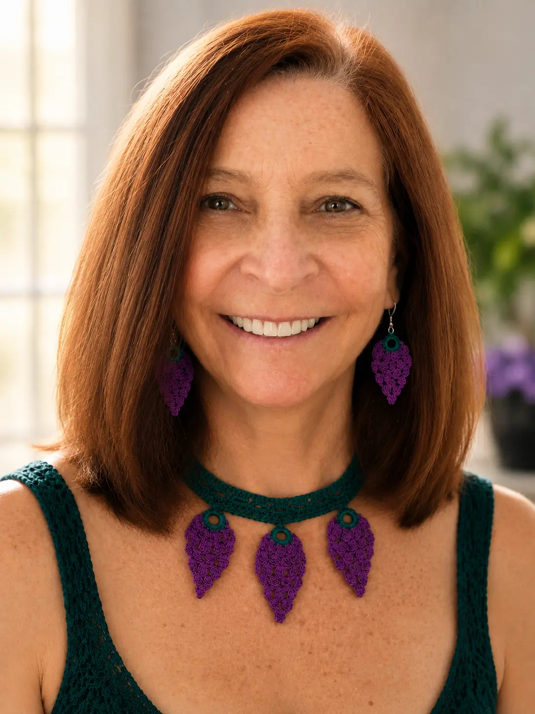 Handmade Crochet Grape Necklace & Earrings Set | Lightweight Cotton Jewelry | Artisan Statement Necklace