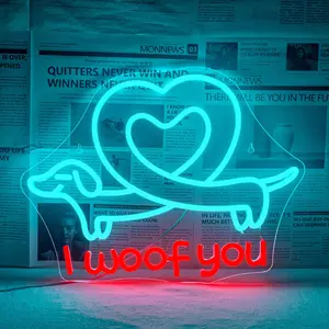Heart Dachshund Neon Sign, USB Powered LED Luminous Wall Hanging Neon Light, Decorative Light for Home, Office, Store, Pet Shop, Game Room