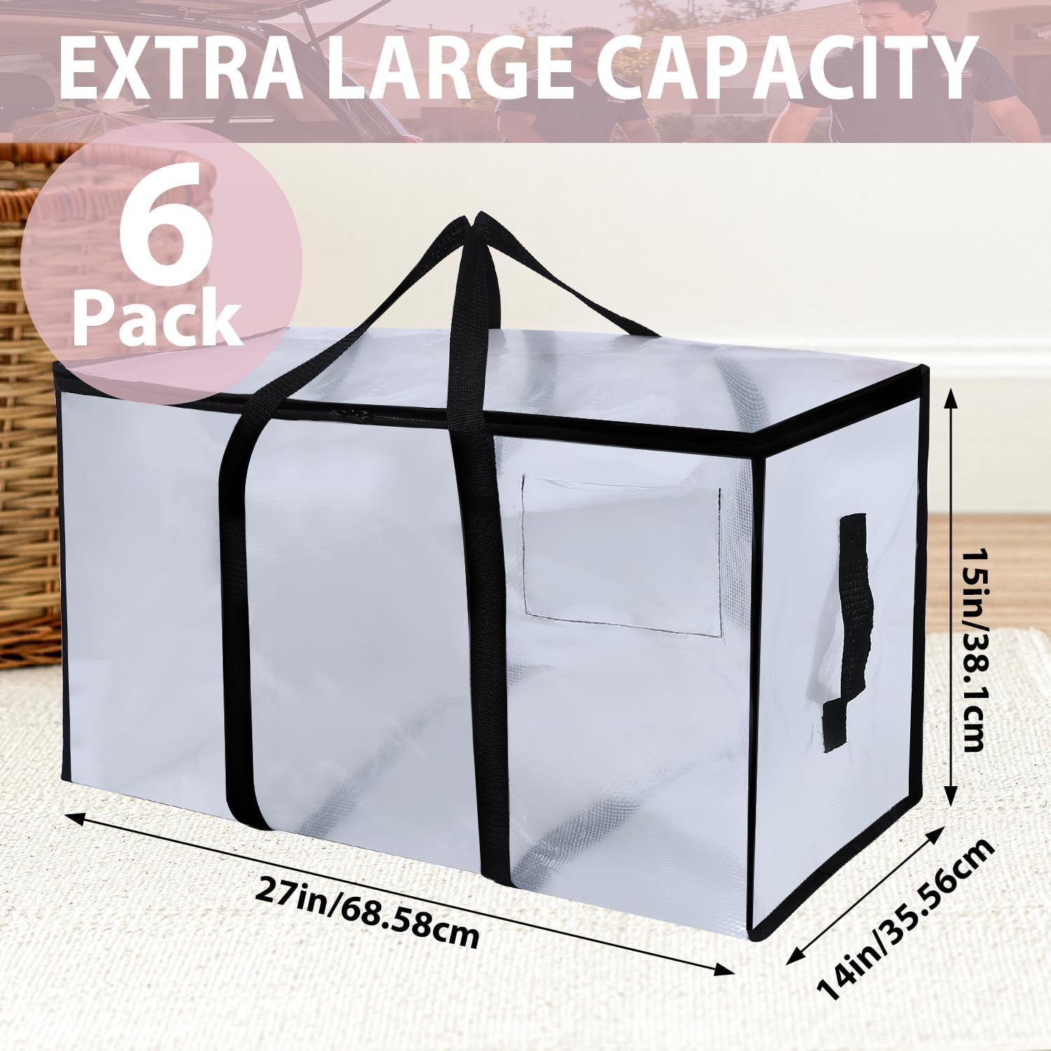 STOWM 6 Counts Heavy-Duty Extra Large Moving Bags Zippered Storage Blue for Clothes Tools Bulky Items Home Office Organization Quality Plastic Secure Space-Savers - Convenience