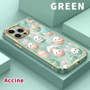 Soft TPU Mobile Phone Case for iPhone 17 Pro Max Air 16 15 14 Plus 13 12 11 Easter Bunny Eggs Luxury Plating TPU Silicone Glossy Anti-Oil Cover Shell