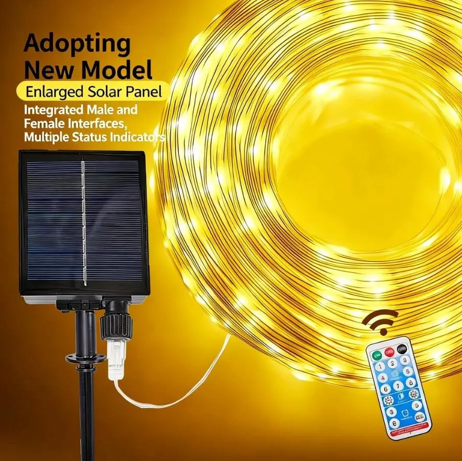 [Official direct sales] GIAKI Solar String Lights Outdoor with Remote 30M 300 LED beads Timer 3-Wire Flat Cable IP68 Waterproof Energy-Saving Warm White Ambient Lighting