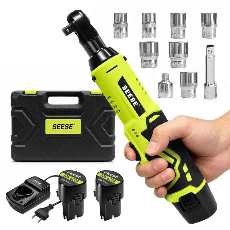 SEESE Electric Right Angle Ratchet Wrench, Socket Ratchet Wrench, 45 Nm High Torque Tool 3/8-Inch Drive Cordless Torque Wrench, Car Repair Tool for Screw & Nut Removal, Professional Power Tools