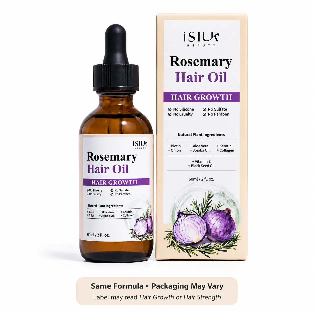 Rosemary Hair Oil for Natural Hair Growth Support, Hair Strength & Fuller-Looking Hair, Plant-Based Scalp & Root Nourishing Oil with Biotin, Aloe Vera, Jojoba Oil, Keratin & Vitamin E, Lightweight Non-Greasy Daily Hair Care, 60ml, Packaging May Vary