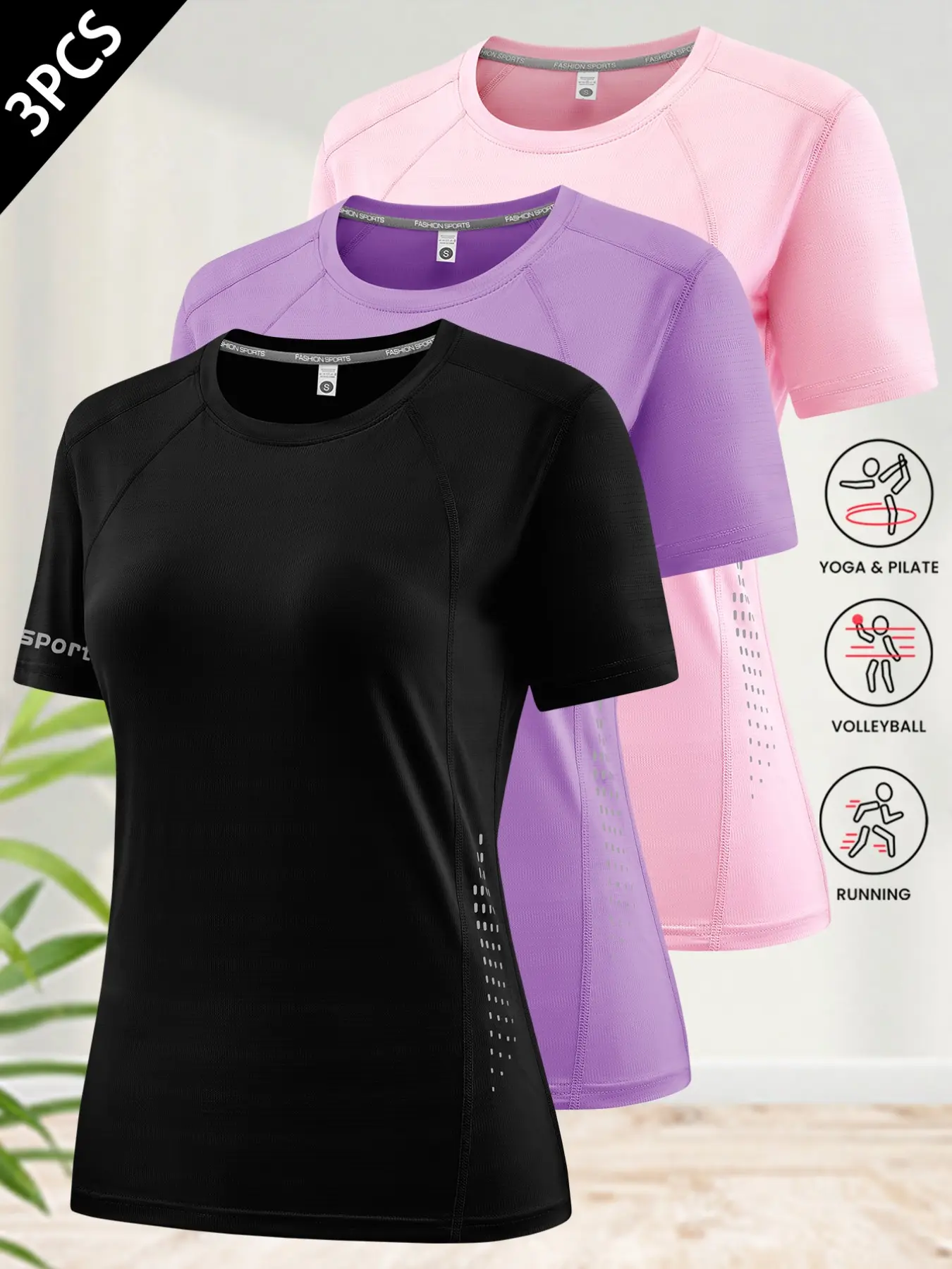 Women Quick Dry Yoga T-Shirt, Soft Breathable Short Sleeve, Loose-Fitting Gym Athletic Sport Top, Random Print, Without Collar, Unlined, Fitness Apparel, Workout Top