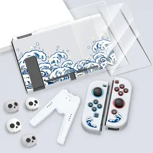 Game Console Accessories Set, Including Protective Case, Tempered Films, Thumb Grip & Rocker Caps, Scratch-proof Console Accessories for Switch OLED/NS Protection