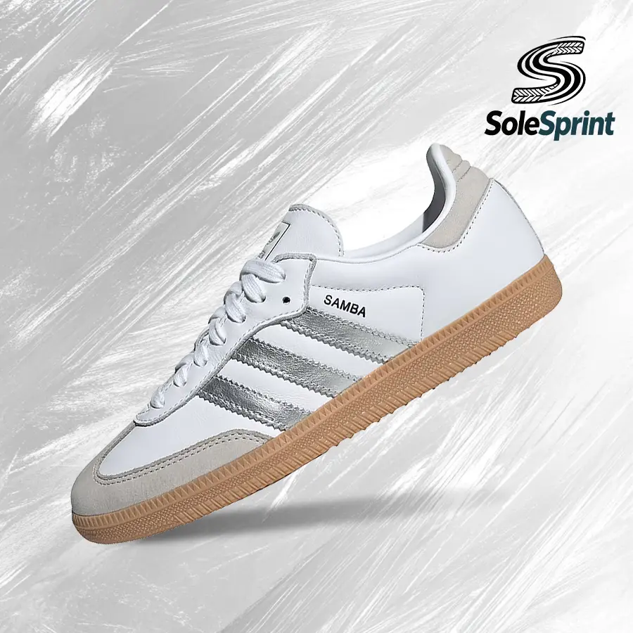 Adidas Samba OG Women's White Silver Metallic Grey Lifestyle Sneakers - Shock-Absorbent Running Shoes, Gym to Streetwear Casual Wear, Vintage, Back to School, JI2725