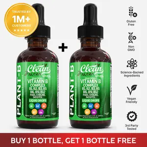Clean Nutra BOGO | Vitamin B Complex, B1, B2, B3, B4, B5, B6, B9, B12, Paba, Choline Inositol & More Beet Supplement Liquid Drops - Plant-B
