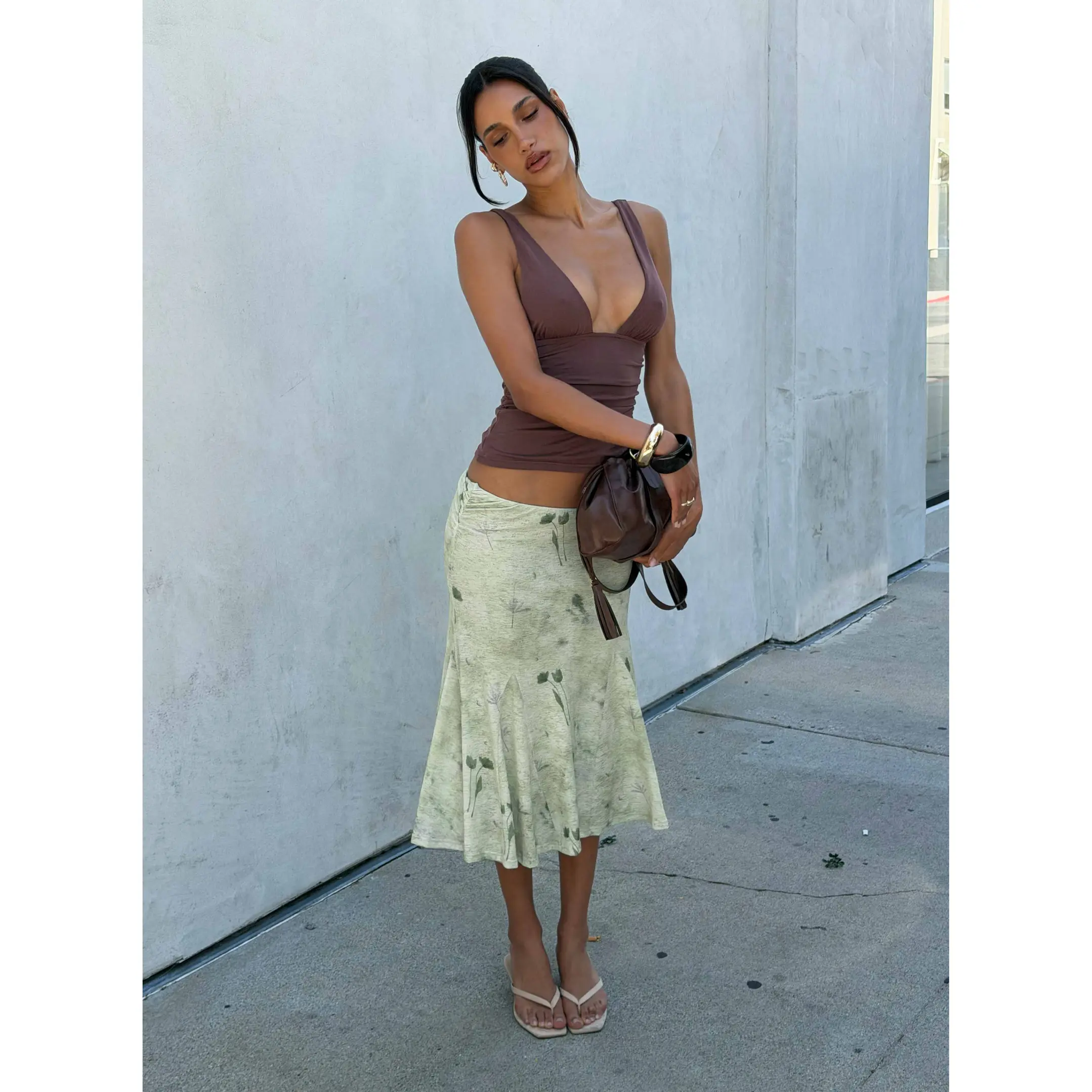Lewish Low Rise Midi Skirt Green Floral