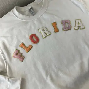 Custom Chenille Patch Sweatshirt | Personalized Chenille Patch Shirt | Customized Varsity Glitter Letter Sweatshirt | State Sweatshirt