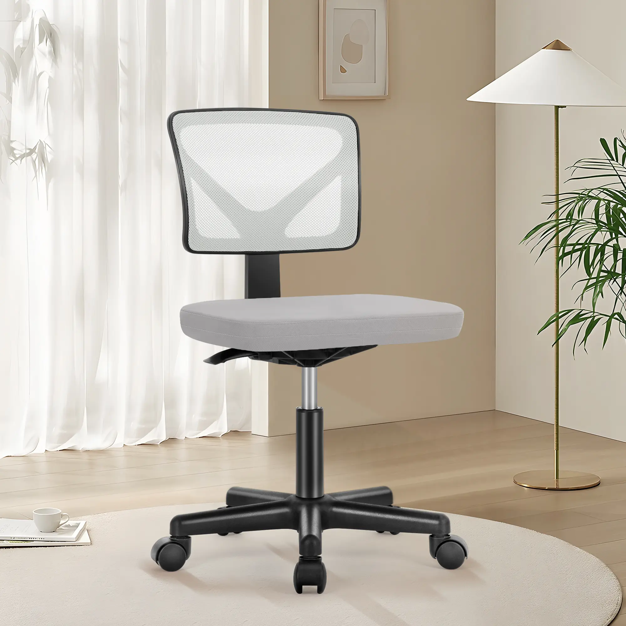 Furnest Armless Low Back Adjustable Desk Chair - 360° Rolling Swivel Wheels, Height-Adjustable, Space-Saving for Office, Bedroom, Chairs, Swivel Chairs