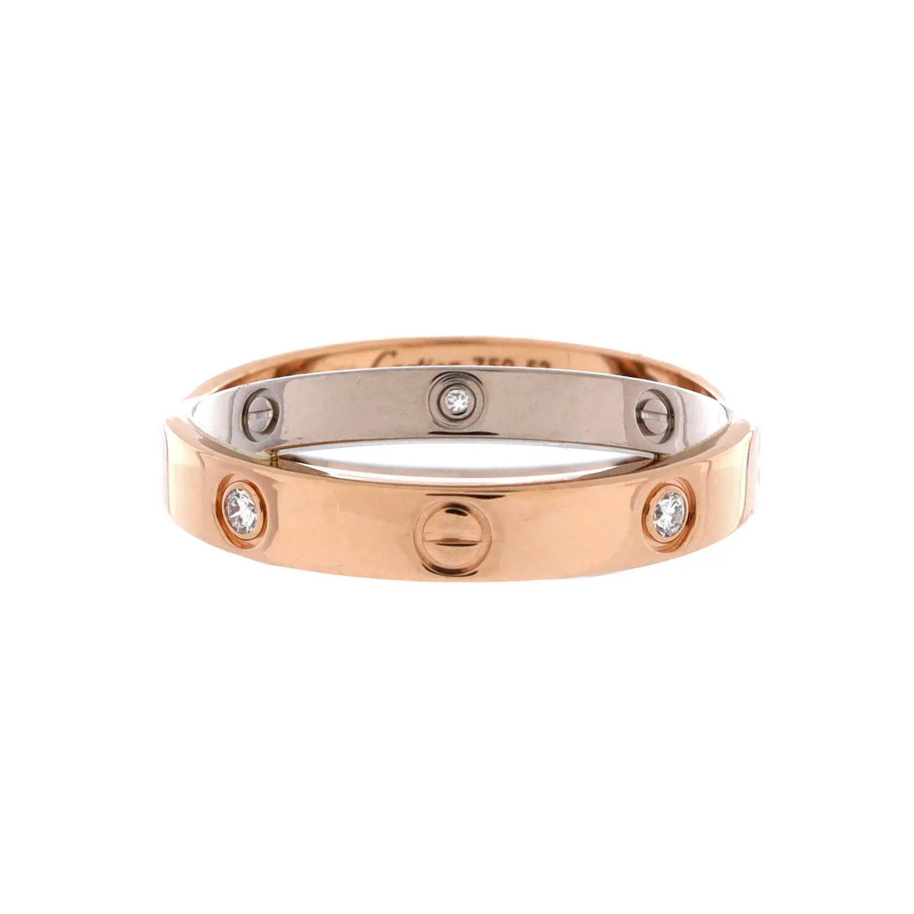 Pre-owned Cartier Love 6 Diamonds Double Ring 18K Rose Gold and 18K White Gold with Diamonds by Rebag