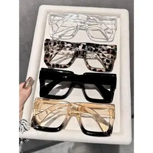 4-Pack Unisex Trendy Eyeglasses Set with Leopard Print & Ombre Frames, Fashionable Casual Accessories for Everyday Wear and Outdoor Activities