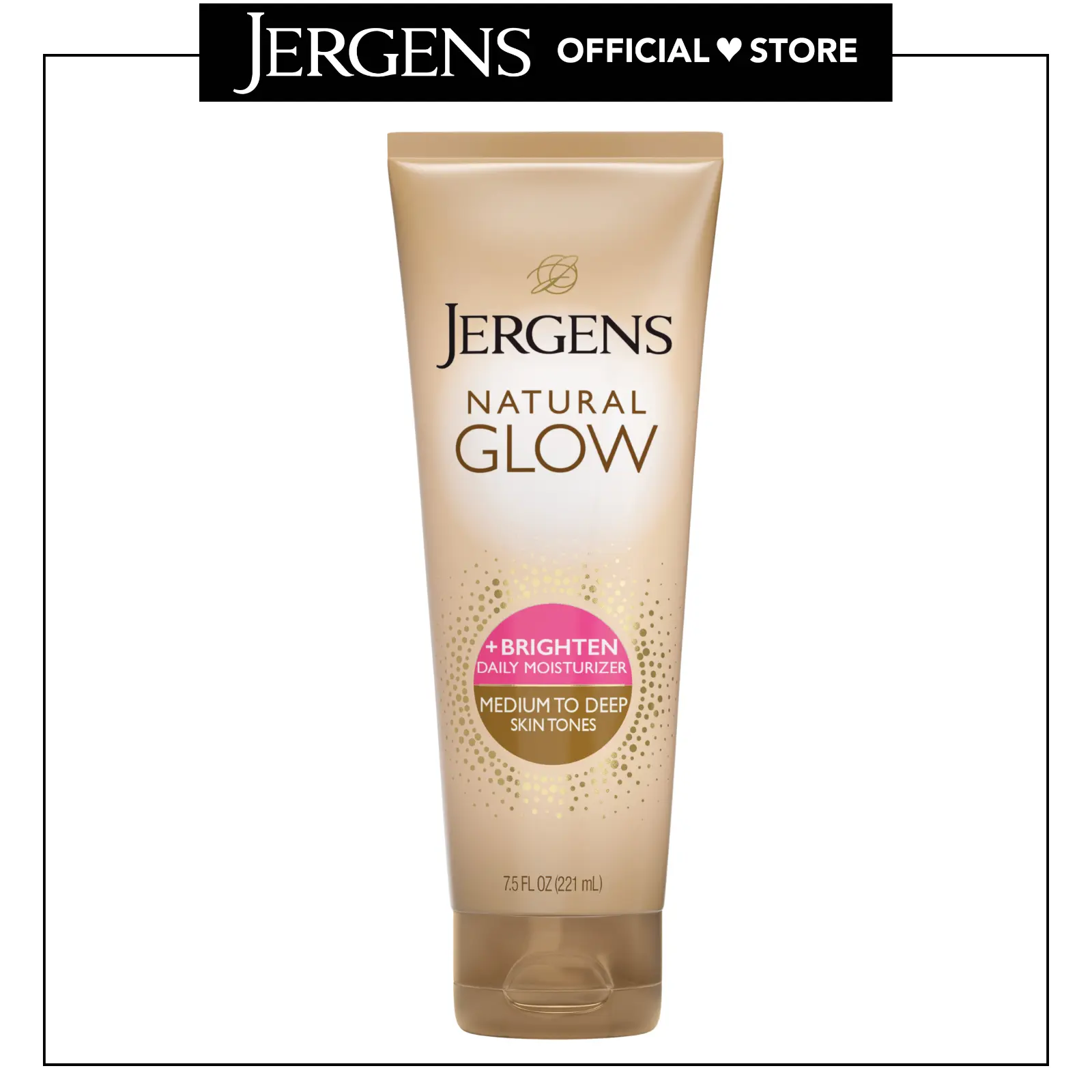Jergens Natural Glow +Brightening Self Tanner Body Lotion, Sunless Tanning, Medium to Deep Skin Tone, Daily Moisturizer with Coconut Oil, Vitamin E and Antioxidants, 7.5 Oz