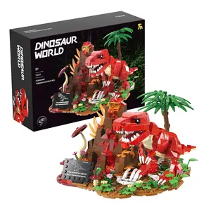 Dinosaur World Building Blocks Set T.Rex & Volcano Scene Dinosaur Park STEM Creative Toy Easter Spring Holiday Gift for Kids 8-14 Boys Girls Home Office Decoration Collectible Set