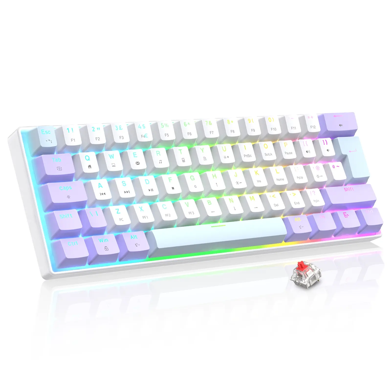 MAGIC-REFINER MK21 60% USB-C Wired Mechanical Gaming Keyboard UK Layout, Clicky Blue Switches, Hot Swappable, Ultra-Compact 62 Keys, RGB Backlight, PBT Keycaps, for Gamer, Office, Typists, Backlit Keyboard, Lighted Mechanical Keyboard