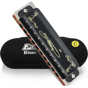 Harmonica Key of C 10 Holes 20 Tones 008K Blues Harp Mouth Organ with Black Cover,  Grade Harmonica for Adults, Professionals and All Level Students as