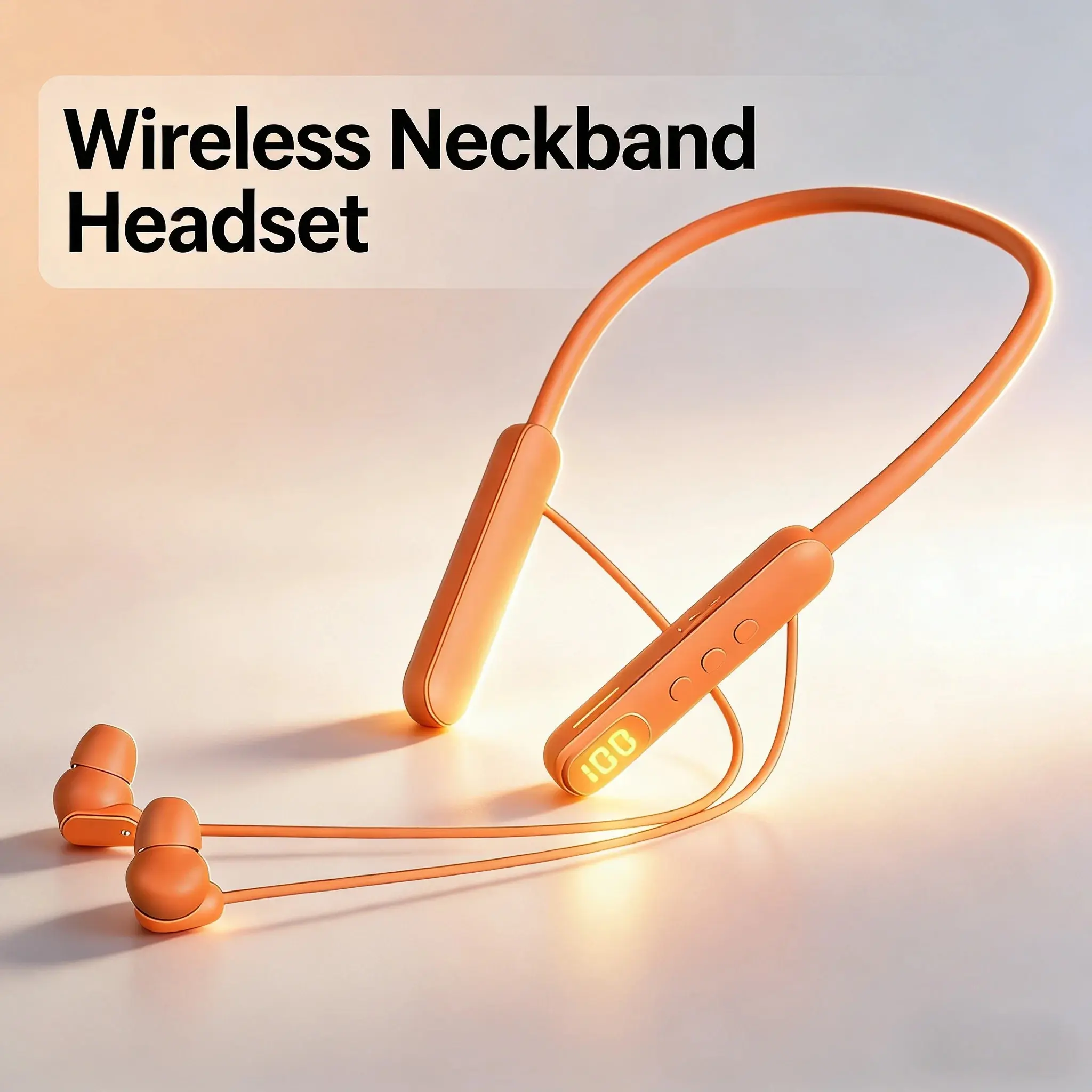 Orange Circle Light Weight In-Ear Wireless Neckband Bluetooth Earbuds - Neck Support, LED Digital Battery Display, Flexible Fit, USB-C Fast Charging, Sound Isolation, Stable Connection, Hands Free Calls, Batteries, for Android/Tablet, Daily Use & Workout