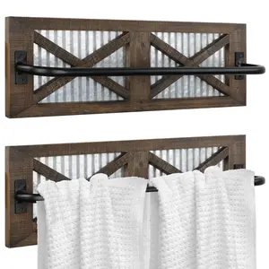 Autumn Alley 2-Piece Barn Door Towel Rack Set with Black Towel Bar and Barn Door Design, Ideal for Bathroom Use