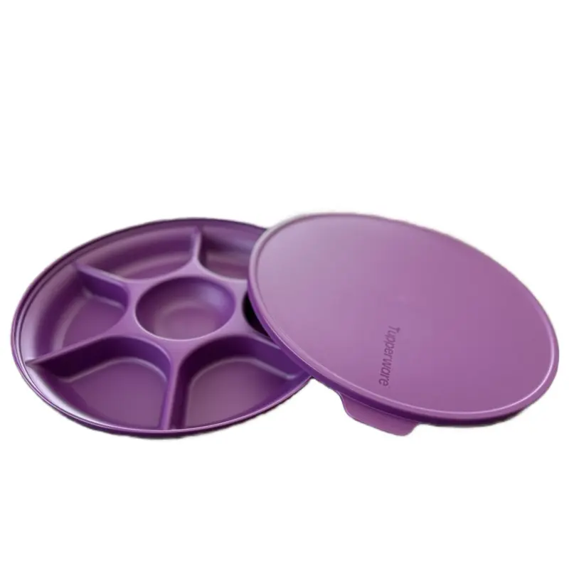 Tupperware Purple Plastic Divided Food Storage Container with Leak Proof Lid - Kitchen Utensil Accessory for Dips, Chip Serving, Keeps Kitchen Tidy, Maintains Freshness, Divided Container