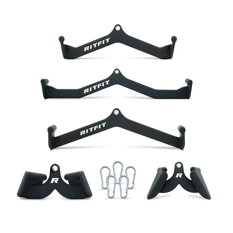 RITFIT 5pcs Lat Pulldown Bar Combo Gym Accessories - Ergonomic Dip Coating, High-Quality Stainless Steel, Classic Black System, Home Gym Kit for Workout, Gym Workout