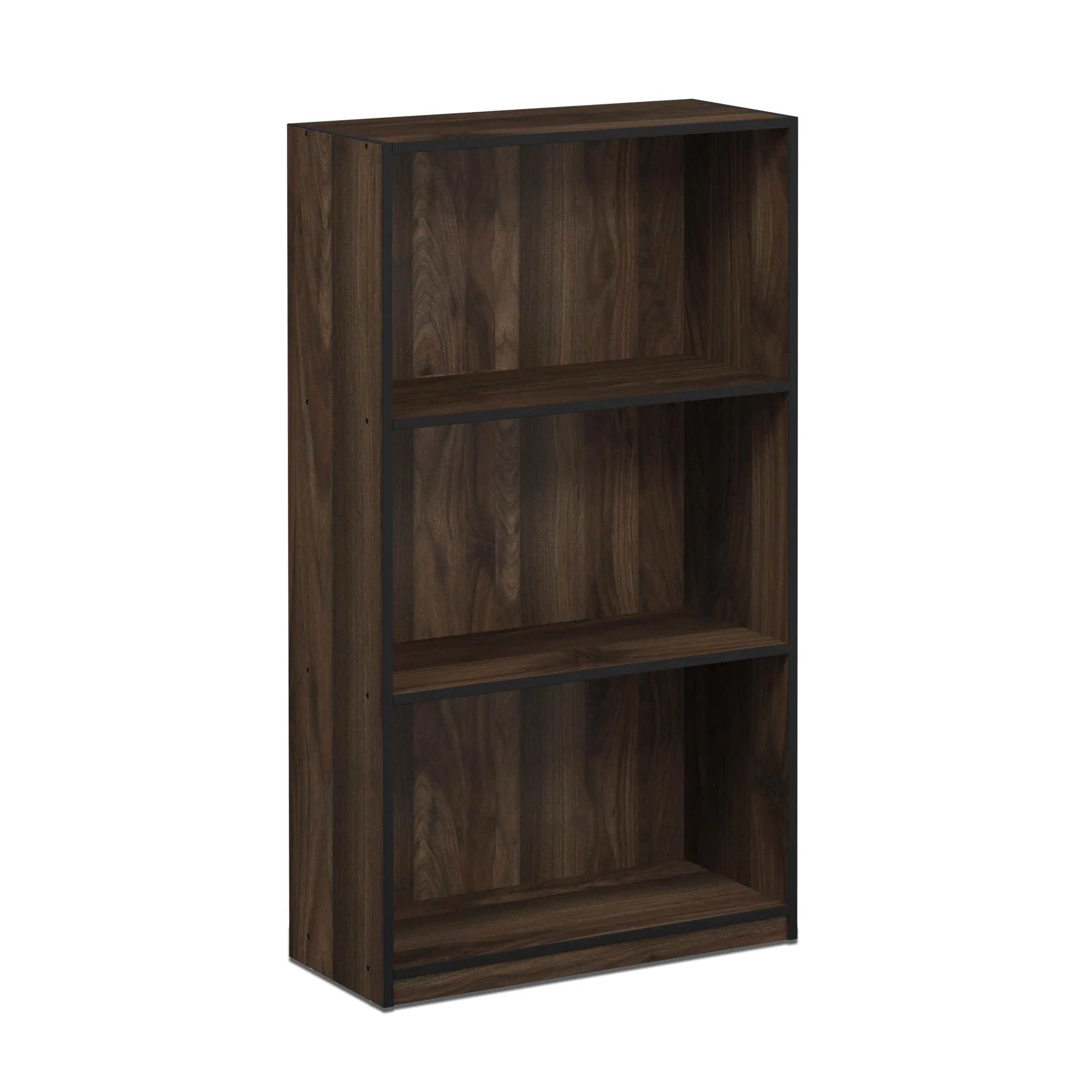 Columbia Walnut/Black Modern 3-Tier Open Shelf Bookcase - 9.3x21.8x39.5in Simple Assembly Required Storage Unit, for Living Room, Home Office Open Shelves