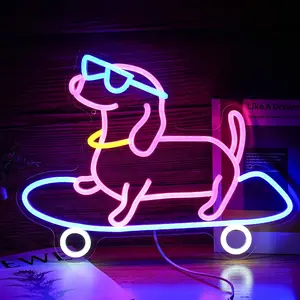 Skateboard Dog Neon Sign Night Light Dimmable with ON/OFF Switch USB Powered for Game Room Halloween Christmas Party Bedroom Home Decor Gifts, Led Neon Lights, Neon Accent Lights